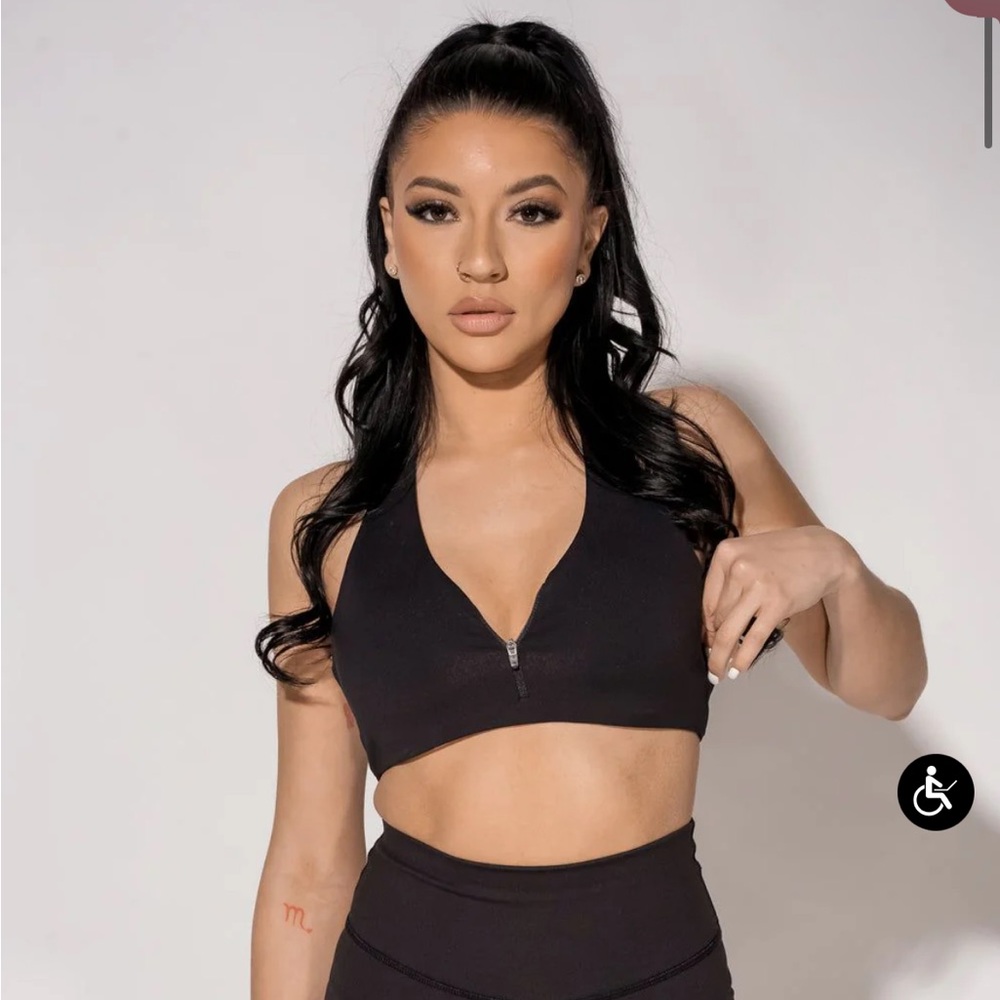 Agent84 Black Zip-Up halter sports bra
